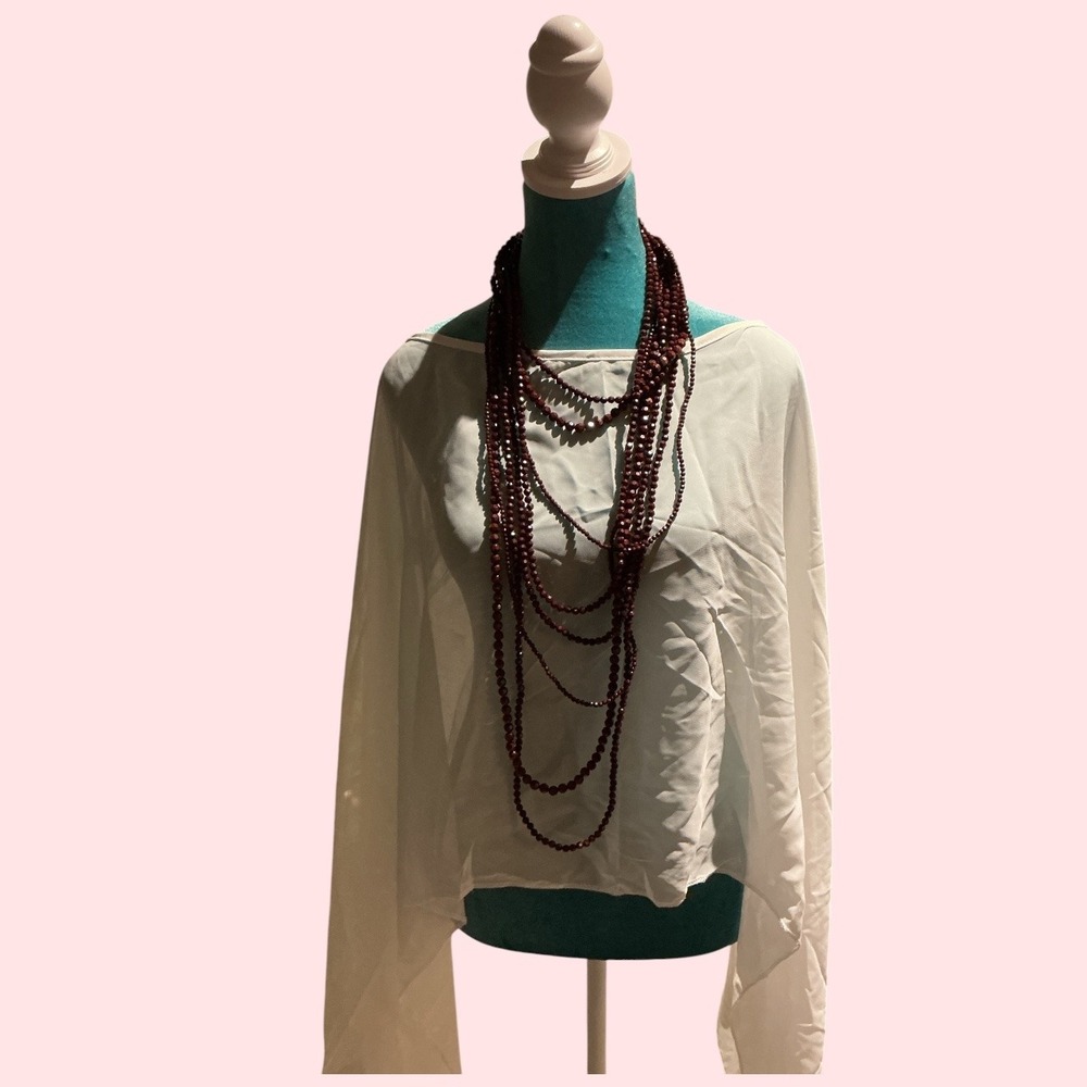 Womens White Sheer Poncho Blouse Boatneck Draped Wide Sleeve Flowy Top Boho